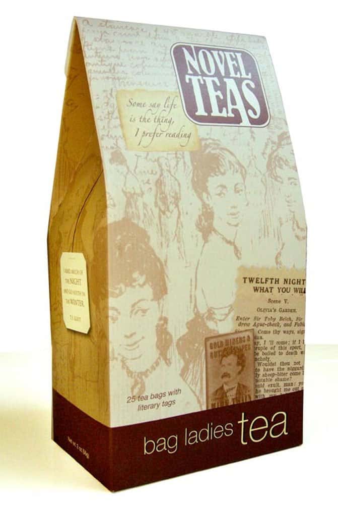 Novel teas, tea bags with literary quotes.