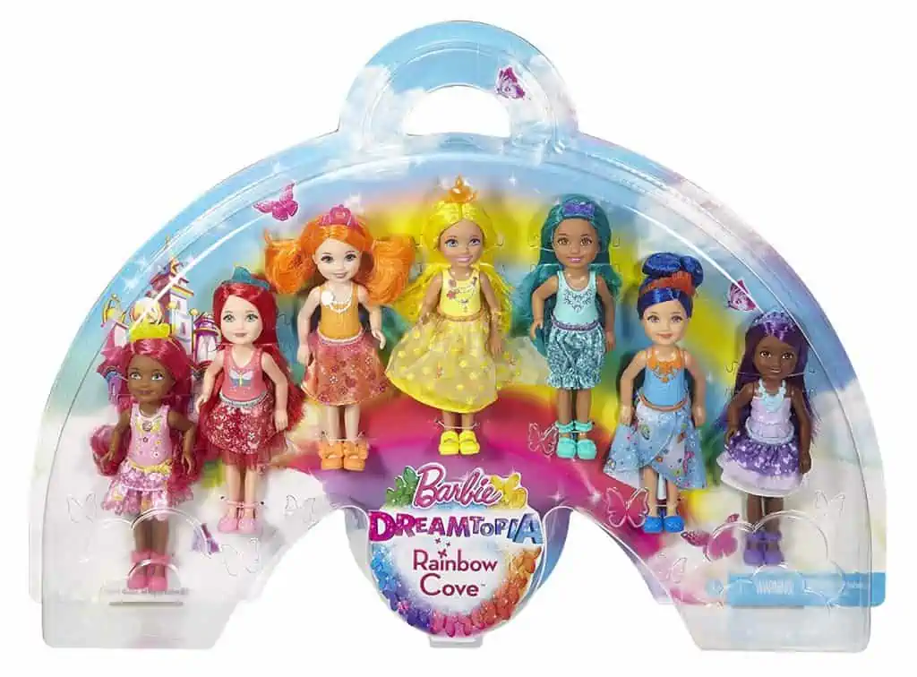 Barbie dreamtopia rainbow 7-doll set with Chelsea dolls.