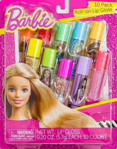 10 pack roll on Barbie lip gloss.