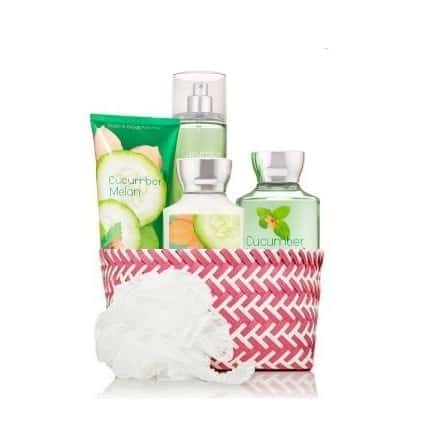 Bath and body works cucumber melon gift basket.