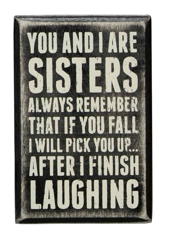 Humorous sign about sisters.