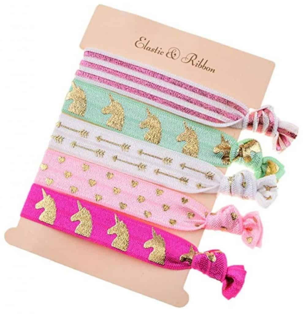 Dazzling unicorn hair elastics.