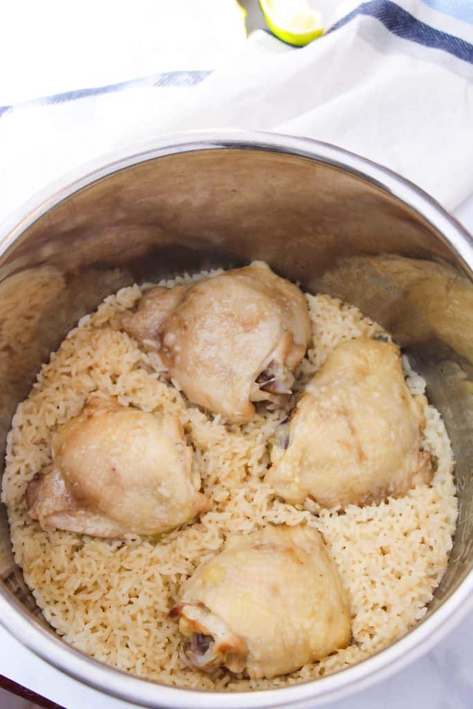 Cooked chicken and rice in insta pot. 