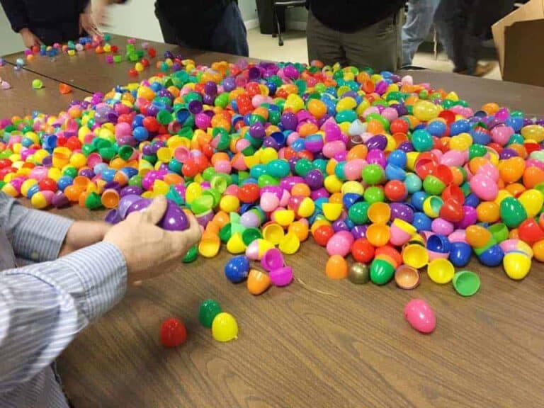 A group of colorful Easter eggs on a table