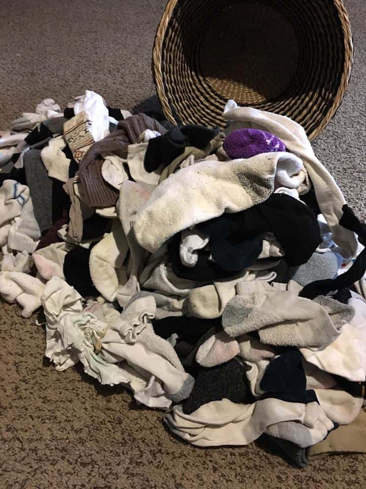 A pile of mix matched socks.