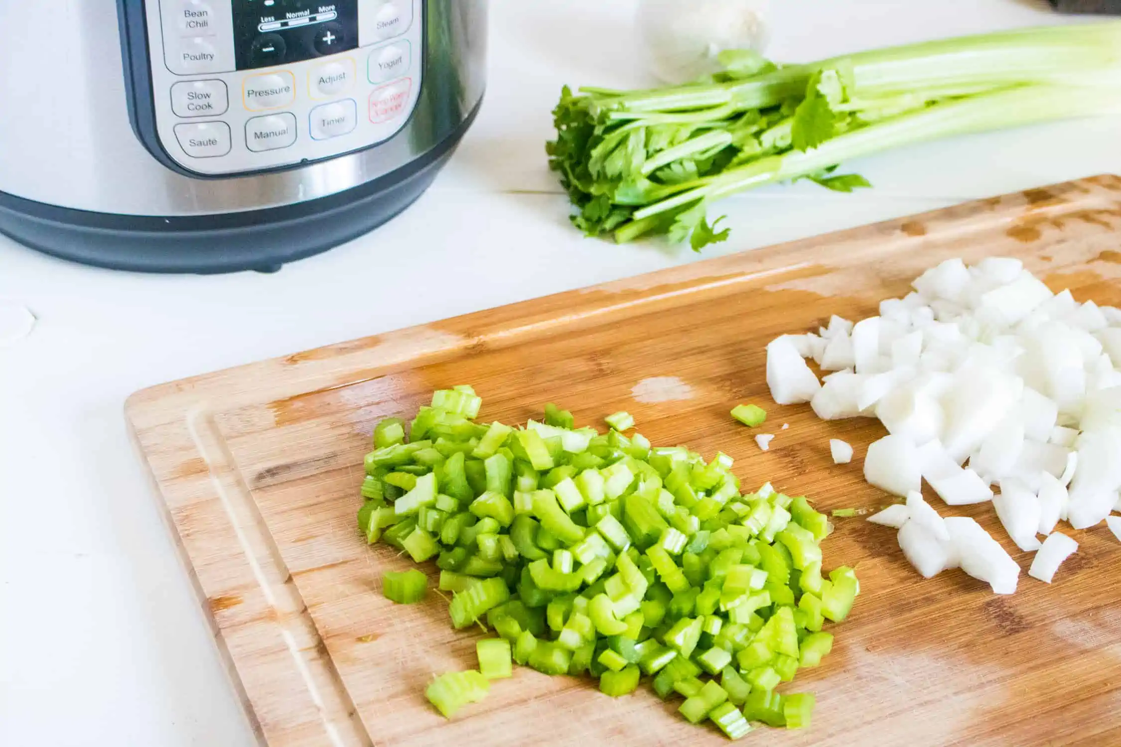 Celery and onions chopped up.