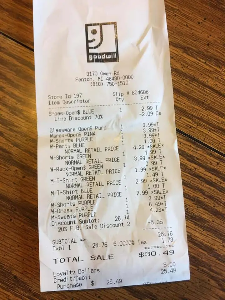 A close up of a Goodwill receipt.