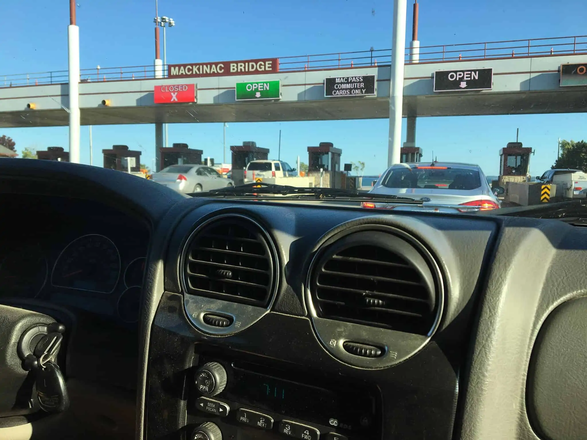 A car stuck in traffic.