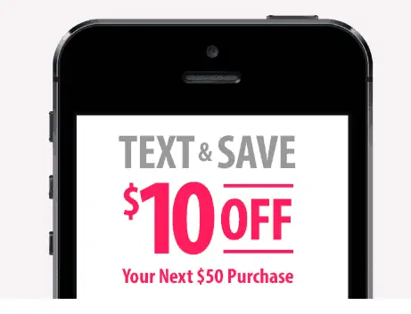 A cell phone featuring a coupon offer to save money.