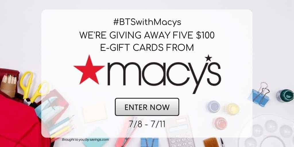 A close up of a Macy\'s Giveaway logo card