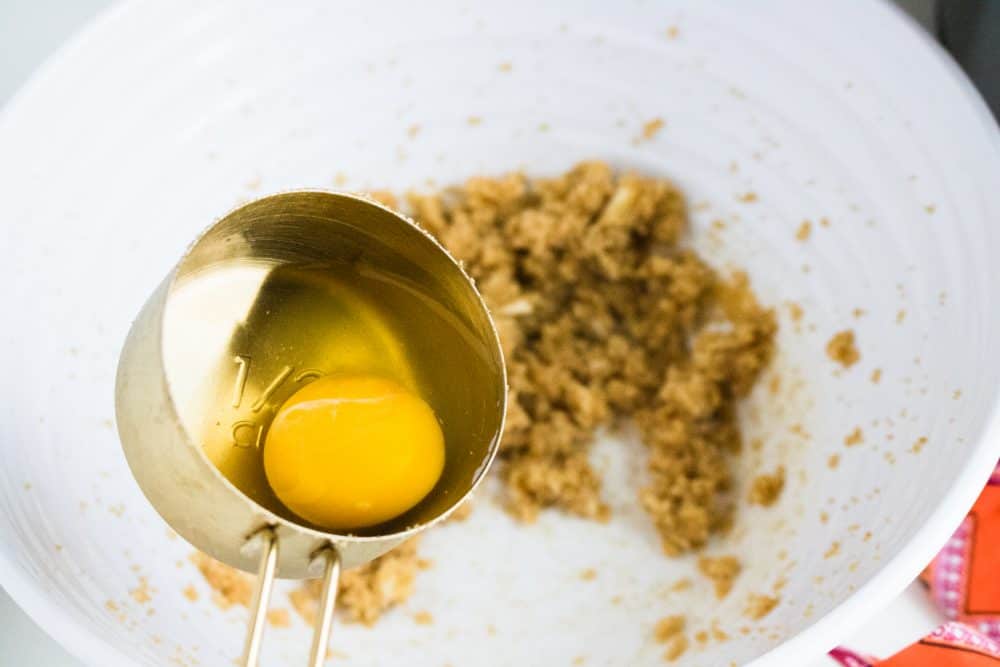 Egg mixed into butter-sugar mixture.