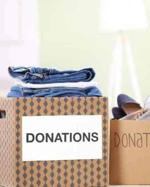 two full boxes marked Donations
