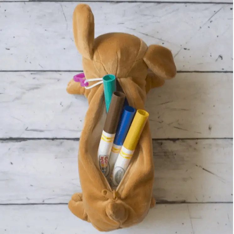 Plush Puppy Pencil Pouches with markers