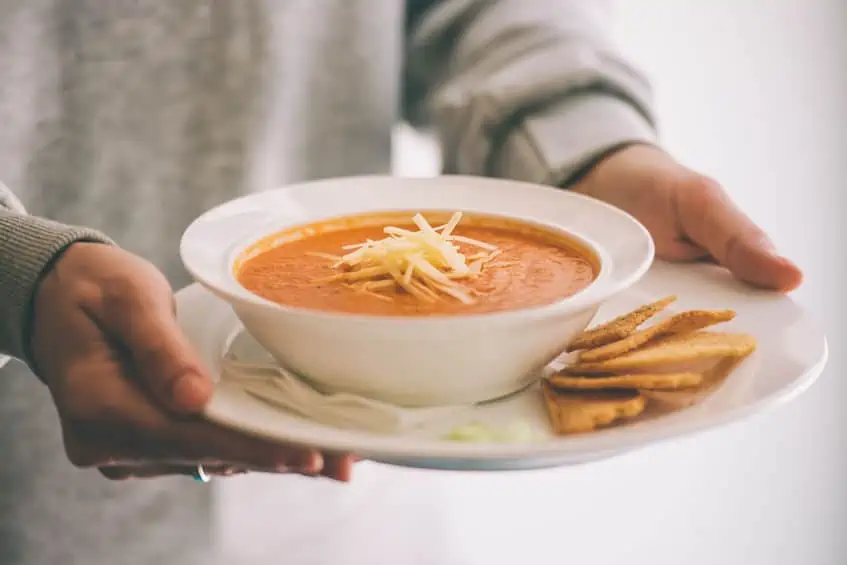 Warm winter soup and crackers from the winter pantry. 