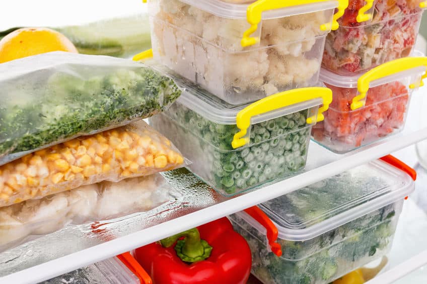 Fresh produce and groceries in the freezer. Money saving tips for groceries.