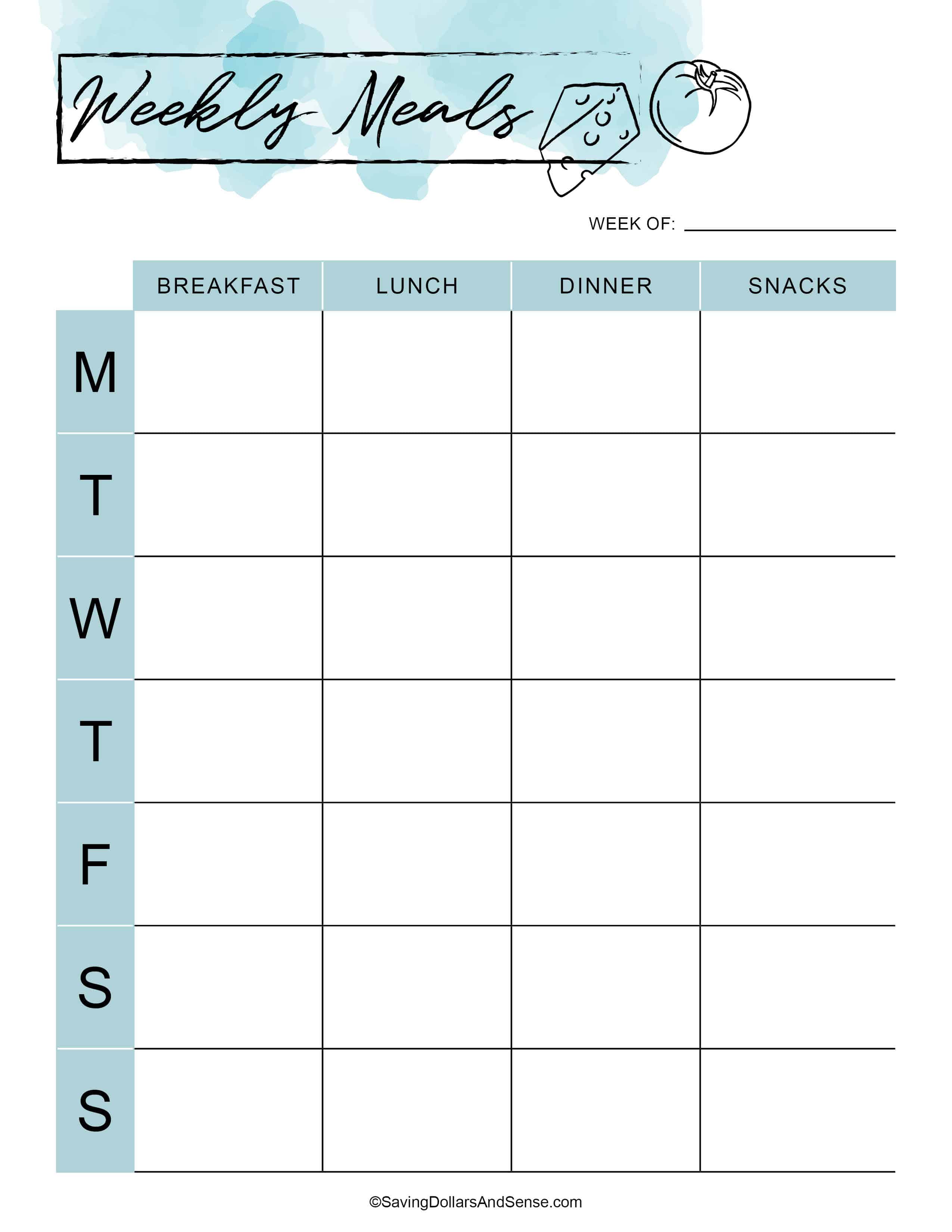 Printable Meal Plan Calendar