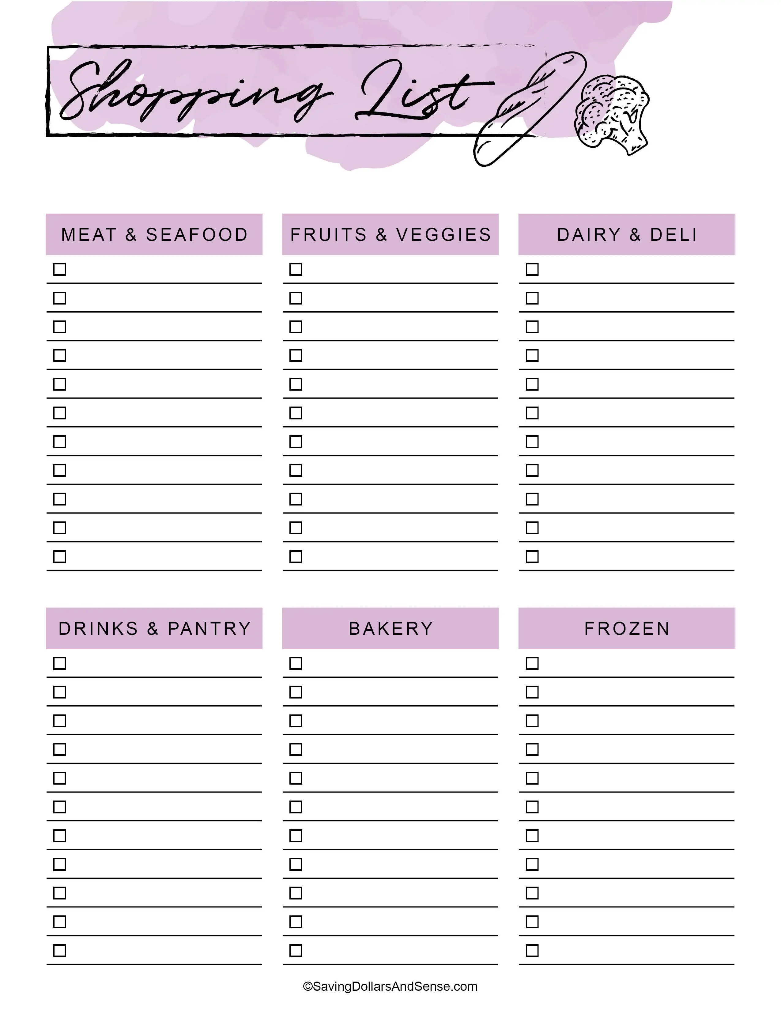 Free printable shopping list