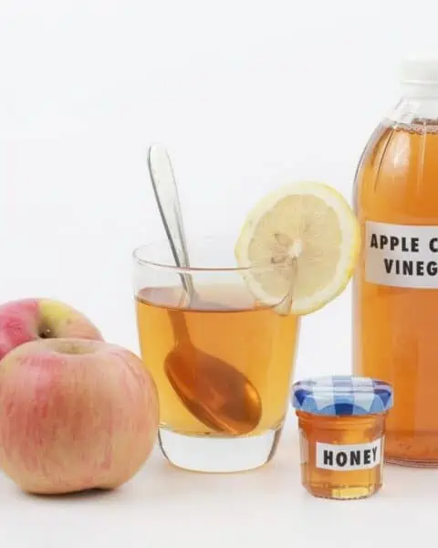Apple cider vinegar ingredients including apples and honey.