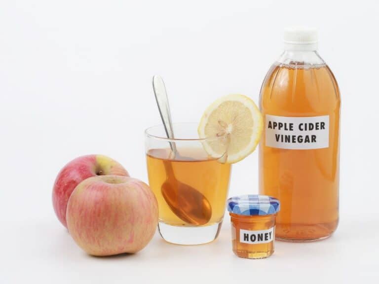 Apple cider vinegar ingredients including apples and honey.
