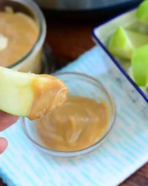 Apple slices with caramel dip.