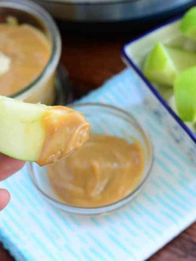 Apple slices with caramel dip.