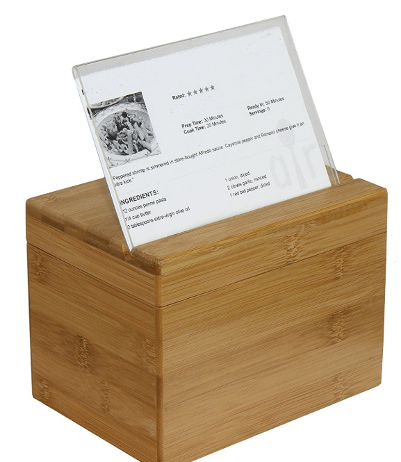 Recipe card box with holder.