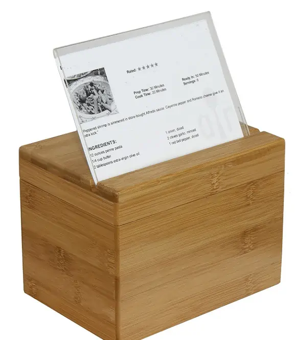 Recipe card box with holder.
