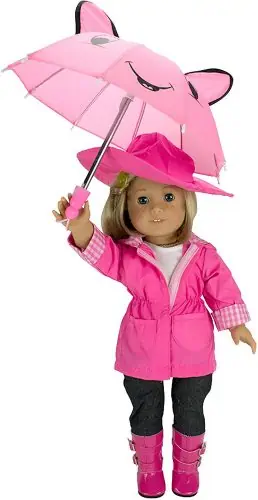 Rain coat, umbrella, and outfit for this American Girl doll.
