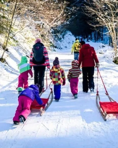 family going sledding