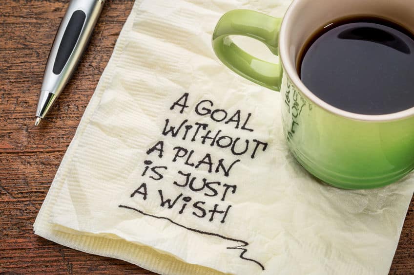 Motivational quote that reads, \"A goal without a plan is just a wish.\"