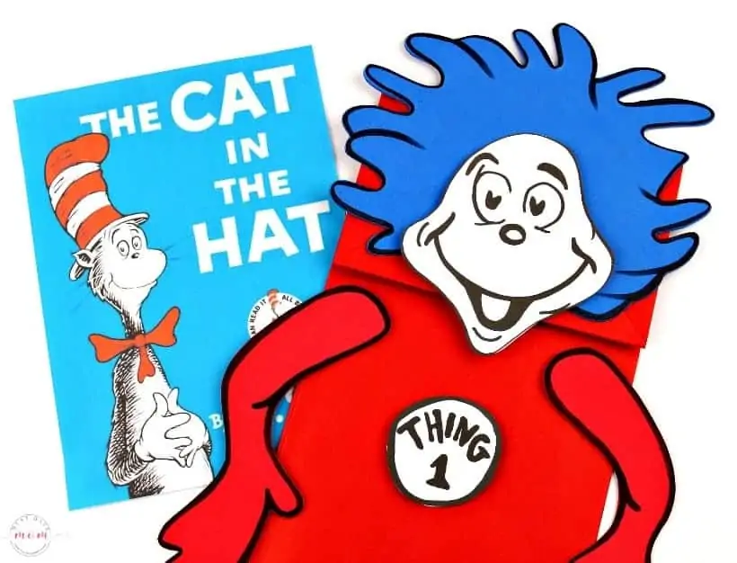 Thing 1 and Thing 2 gift bags for Dr. Seuss\'s birthday.