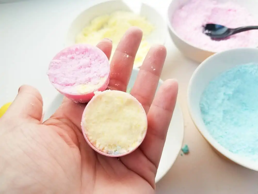 Secure Colorful Easter Egg Bath Bombs in mold.