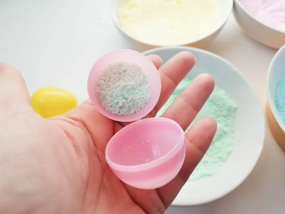 Fill up the Easter eggs with homemade bath fizzies