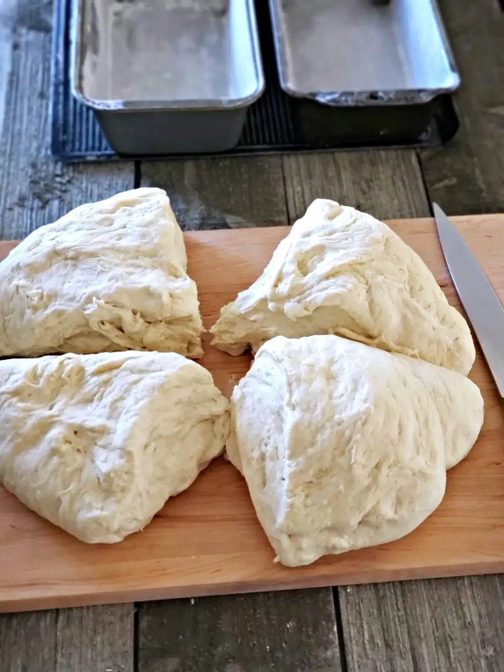 Split the dough in quarters and let rise again for 1 hour.