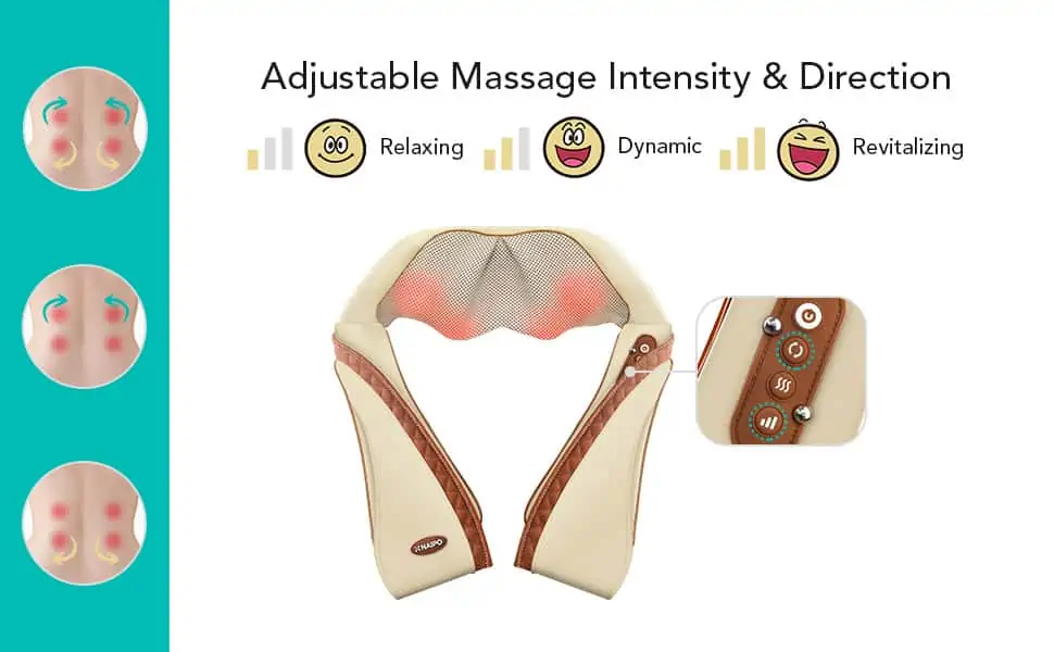 Adjustable massage intensity and direction for the Naipo Shiatsu Back and Neck Massager.