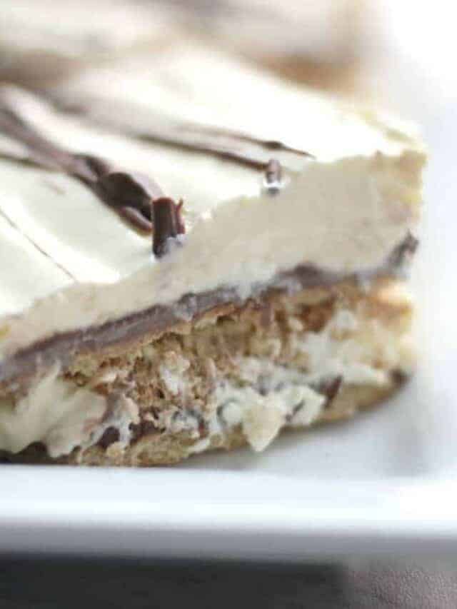 Eclair freezer cake with chocolate dessert.