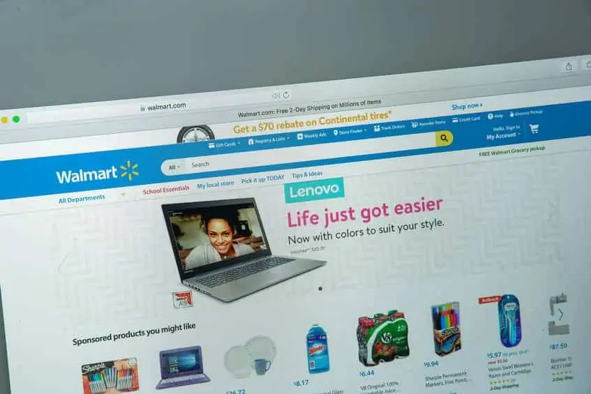 Laptop showing the Walmart.com website on it. 