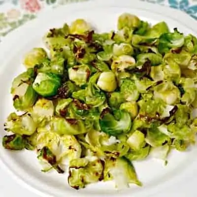 baked Brussel sprouts on while plate