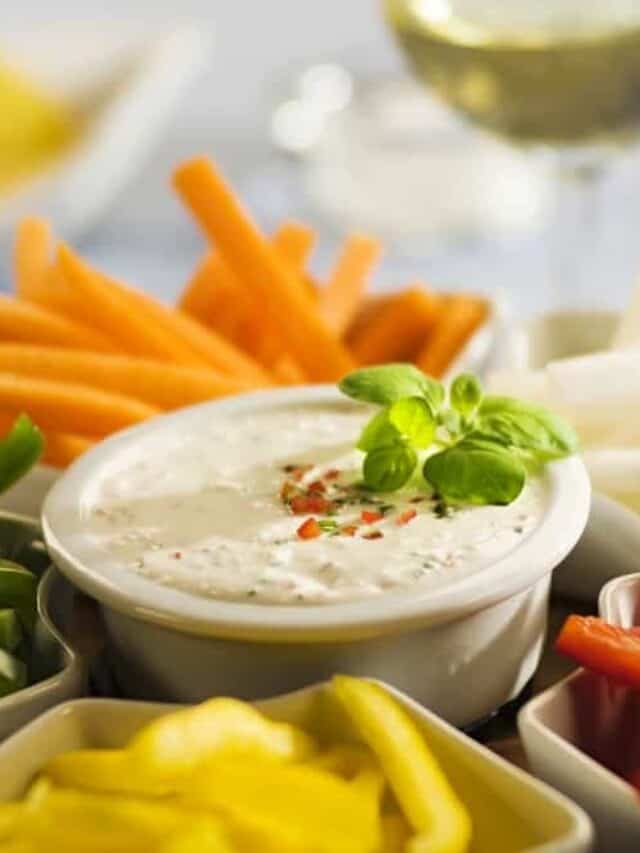 Assorted vegetables sticks and dip of Copycat Hidden Valley Ranch Mix