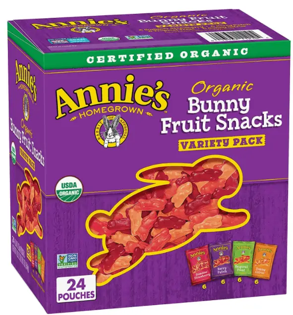 Annie's organic bunny fruit snacks variety pack.