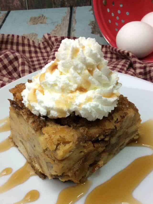 Crock pot French toast with whip cream on top.