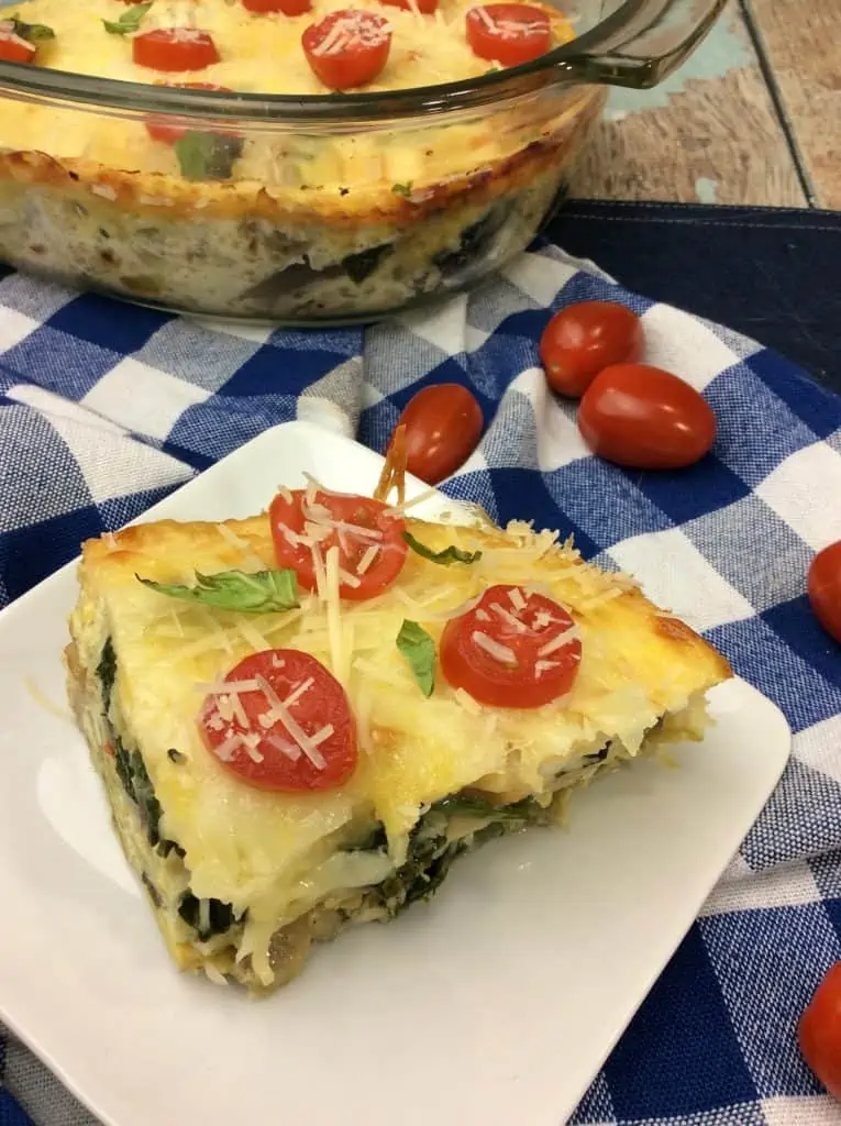 slice of egg casserole with tomatoes