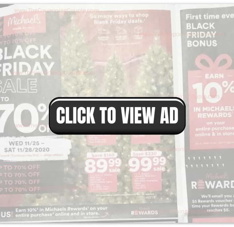 Michael's Black Friday Sale with a click to view ad overlay.