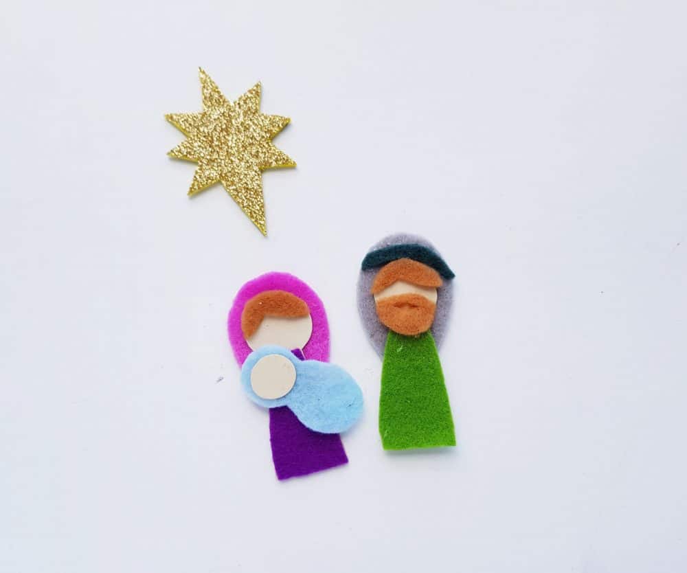 Mary, Joseph, baby Jesus, and the Christmas star from felt.