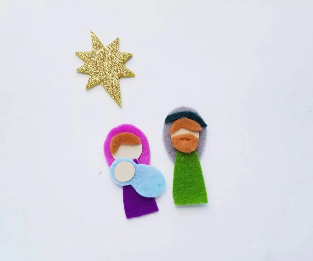 Mary, Joseph, baby Jesus, and the Christmas star from felt.