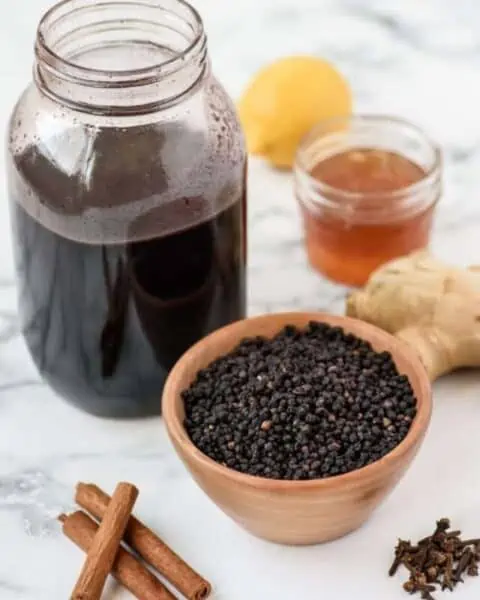 Best Elderberry Syrup Recipe and ingredients to make the syrup.