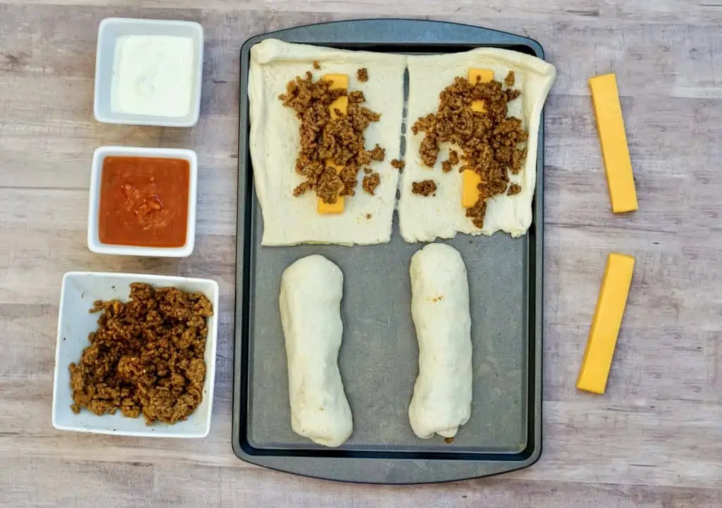 browned taco meat taco roll ups