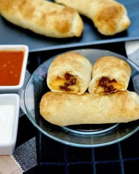 A plate of taco roll ups.