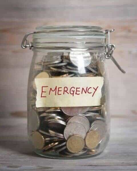 jar of change labeled emergency