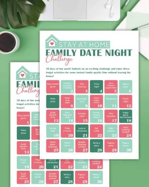 family date night challenge printable on a table with a laptop